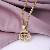 Aukso spalvos 12 žvaigždynų pakabukas karoliai vario mikro inkrustacija cirkonio zodiako ženklo apykaklės moterims madingi vakarėliai papuošalai Libra45cm