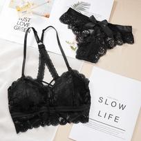 Moterų apatinio trikotažo rinkinys Sexy Beauty Back Liemenėlė Nėriniai Push Up Liemenėlės ir Kelnaičių rinkiniai Tuščiaviduriai Siuvinėti Apatinio apatinio trikotažo rinkinys Intymus S balta
