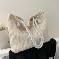 Yogodlns Vasaros rankų darbo austi moteriški pečių krepšiai Boho šiaudų audimo madinga pažastų krepšys didelės talpos moteriškos rankinės atostogoms 45x9x30cm smėlis