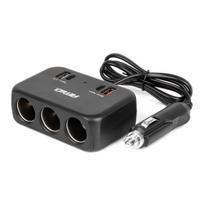 Trijų lizdų prailgintojas su įkrovikliu 1x USB-A + 1x USB-C QC 4.0 12/24V 120W 80 cm AMIO-04365