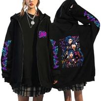 Arcane Jinx Beždžionės Grafiti Spausdinti Gobtuvai Užtrauktuku Striukė Vyrams Moterims Harajuku Anime Per dydį Hip Hop Laisvalaikio Palaidinė Y2K Viršus XS juoda