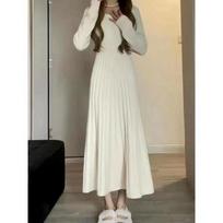 Apricot Long Sleeve Over-the-Knee Simple Thick Autumn Dress One Size juoda