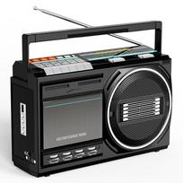 Retro kasetinis grotuvas-įrašytuvas su įmontuotu mikrofonu, nešiojamas Bluetooth boombox radijas su juosta, USB konverteris, AC DC maitinimas juoda