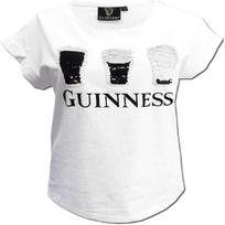 Guinness White Dviem būdais blizgučių pintas marškinėliai (Didelis) S balta