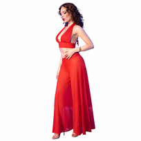 Chilirose CR 4857 Red Multi-Way Top & Wide-Leg Pants Set, Size M