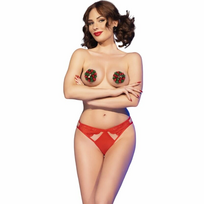 Chilirose CR 4839 Festive Set Red L/XL - Holiday Pom-Pom Nipple Covers & Panties