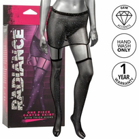 CalExotics Radiance Garter Skirt with Rhinestone Thigh Highs, Black, One Size