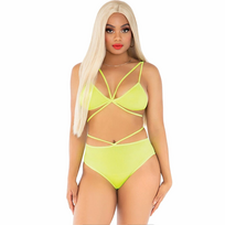 Leg Avenue Strappy Yellow & Coral Lingerie Set - Bra & Panties, One Size