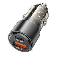Borofone automobilinis įkroviklis BZ20A Smart – USB + Type C – QC 3.0 PD 83W transparent-black
