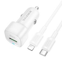 Borofone automobilinis įkroviklis BZ34B Cloud – USB + Type C – QC 3.0 PD 38W with Type C to Lightning cable white