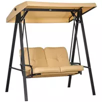 Sūpynės 3 Vietų su Reguliuojamu Stogeliu | Sodo Sūpynės su Suolu, Keliamoji Galia Iki 220 kg, Skirtos Sodui ir Terasai, 138 x 106 x 174 cm, Smėlio Spalvos