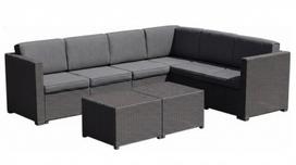 Kampinė rotango sodo sofa 247x190 cm ir 2 staliukai 56x56 cm, pilki