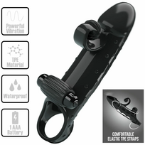 Romance MC64 Vibrating Extension Sleeve Black TPE Adjustable Ring