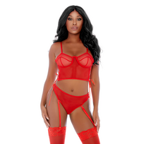 Allure Ring Me Up Bustier Set XL - Mesh & Gold O-Ring Details