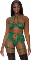 Leg Avenue In Full Bloom 3-Piece Lace Lingerie Set XL Black