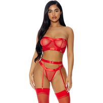 Leg Avenue Good As Gold Mesh Lingerie Set L - 3-Piece Gold Detail Design