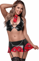 Magic Silk Dress Up Halter Vest & Skirt Set L/XL Red Plaid Design