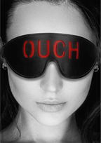 OUCH Bonded Leather Eye Mask - Red Lettering, Adjustable Strap