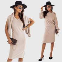Suknelės ir megztinio rinkinys moterims Fashion, smėlio spalvos, S