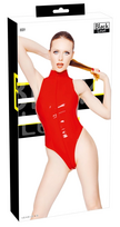 Black Level Vinyl Body Red L - Shiny High-Leg Bodysuit, 2-Way Zip