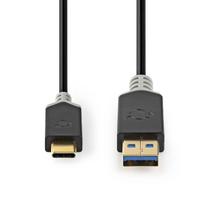 Nedis USB-Kabel | USB 3.2 Gen 1 | USB-A Stecker | USB-C™ Stecker | 5Gbps | Vergoldet | 1.00 m | rund | PVC | Anthrazit | Verpackung mit Sichtfenster