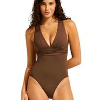 SEAFOLLY Collective Cross Back Dark Chocolate vientisas formuojantis maudymosi kostiumėlis