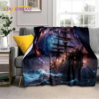 Senovinis piratų laivas, barkas, burlaivis, minkštas flanelės pledas, metamas pledas, patogus pledas piknikui, lovoms, sofai, namų miegamajam 75x90cm