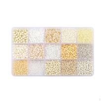 15 Colors Glass Beads Set for Bracelet Making Tube Kit Spacer Handcrafted DIY Craft Beige