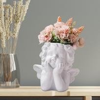 Angel Statue Planter Pot with Drainage Hole Resin Desktop Ornament Decoration Crafts White