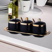 3 Pack Ceramic Spice containers, Container Set, Condiment Pots Set,Seasoning Box with Porcelain juoda