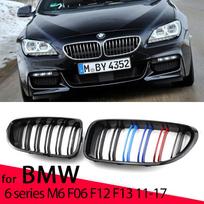 Automobilio priekinio buferio grotelės Inkstų lenktyninės grotelės, skirtos BMW 6 serijos F06 F12 F13 2012-2017 dvigubų lentjuosčių pakeitimo grotelės All Black