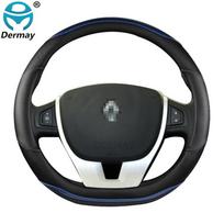 for Renault Laguna 2 3 4 Car Steering Wheel Cover Breathable Microfiber Leather + Carbon Fiber Fashion Auto Accessories D shape Black