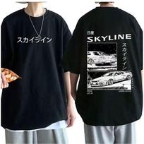 Vyriški medvilniniai marškinėliai Drift Japan Anime AE86 Inifirst D vasaros laisvalaikio marškinėliai Unisex R34 Skyline GTR JDM Negabaritiniai marškinėliai su spauda 4XL black