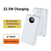 18650 Baterijos Laikiklis 22.5W Greitas Įkrovimas Pasidaryk Pats Mobilus Maitinimo Dėklas Dvigubas USB Tipo C Įkrovimas iPhone Xiaomi Dėl Su LED Šviesa Lauke balta