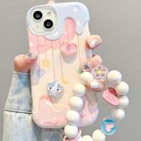 Animacinis 3D širdelės, žvaigždutės, ledų karoliukų dirželisTelefono dėklas, skirtas iPhone 15 13 14 12 11 Pro Max Plus INS Mielas minkšto silikono galinis dangtelis For iPhone 12ProMax mėlyna