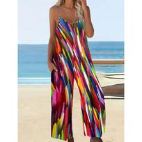 YYFS Women's Fashion Casual Summer Spring Leopard Print Sleeveless V-Neck Loose Waistline Trousers Jumpsuits & Rompers L