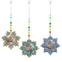 3Pcs Winter Christmas Diamond Painting Suncatcher Hanging Sign Diamond Drawing Suncatcher Hanging Ornament for Kid DIY Craft