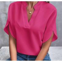 Casual Loafer Neck Blouse with Short Slit Sleeves for Spring/Summer S rožinė raudona spalva