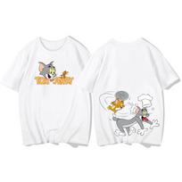 Miniso Summer Tom and Jerry Printed Family Tops Parent Couple Tees Loose Short Sleeve Women Cotton Shirts for Travel Shopping S