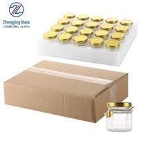 45 ml šešiakampiai stiklainiai medui ir uogienei - 6 vnt. rinkinys 45ml hexagon + gold lid; clear