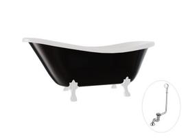 Vonia Besco Otylia B&W 160, Black/White+White, su sifonu su persipylimu Klik-klak Chrome