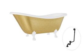Vonia Besco Otylia Glam 160, Gold+White, su sifonu su persipylimu Klik-klak Black