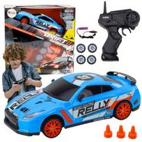 Sportinis automobilis R/C 1:24 su nuotolinio valdymo pultu ir keičiamais ratais, mėlynas