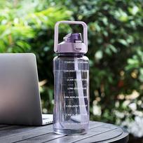 Portable Sports Straw Water Bottle With Time Marker 2l Large Capacity Water Cup Water Jug With Handle violetinė
