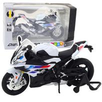 Metalinis sportinio motociklo modelis su šviesos ir garso efektais S1000 1:12, baltas
