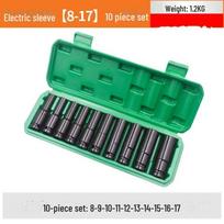 Pailgintas šešiakampis elektrinis veržliarakčio lizdų rinkinys, skirtas automatiniam remontui, 8-32 mm 10-piece set with extended sleeve 8-17