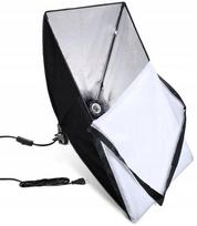 2 fotografijos Softbox Reguliuojamas trikojis Lemputė 50x70 + krepšys