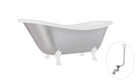 Vonia Besco Otylia Glam 160, Silver+White, su sifonu su persipylimu Klik-klak Chrome