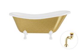 Vonia Besco Otylia Glam 160, Gold+White, su sifonu Klik-klak Gold