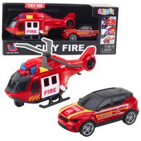 Žaislų rinkinys "City Fire": gaisrinės sraigtasparnis ir automobilis